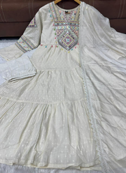 Flex Butti Cotton Anarkali Dress with Embroidery & Kota Dupatta 8