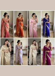 Fendy Satin Silk Saree with Gold Pearl Embroidery & Matching Blouse 5