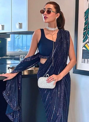 Georgette Saree with Sequins & Japan Satin Blouse Fabric (Unstitched) 5