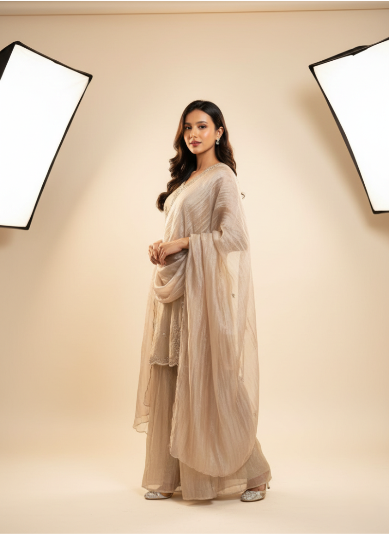 Elegant Tissue Silk Palazzo Set with Dupatta - View 1