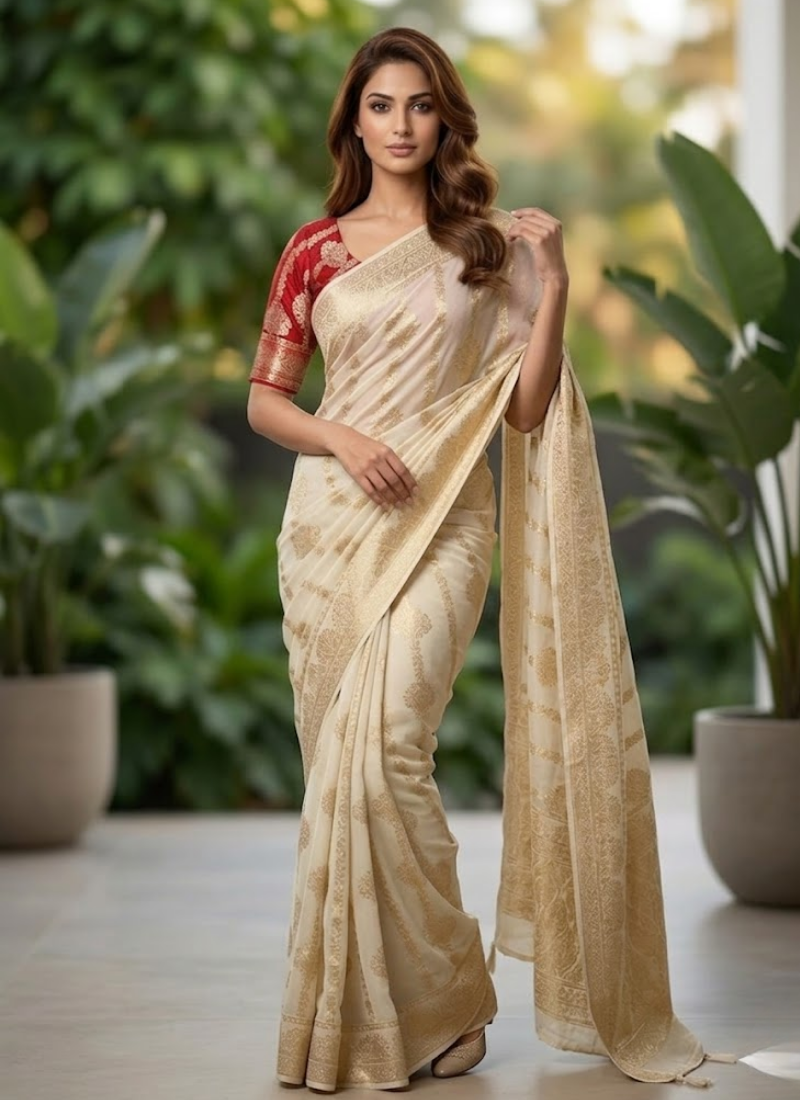 Banarasi Viscose Georgette Saree – Handwoven Designer Elegance - View 5