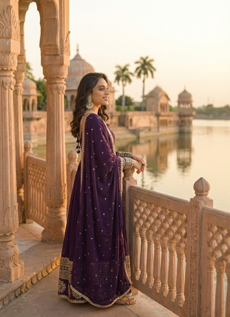 Georgette Anarkali Salwar Suit with Embroidery & Dupatta