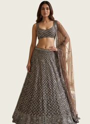 Premium Net Cocktail Lehenga Choli with Heavy Sequins Embroidery + Dupatta 1