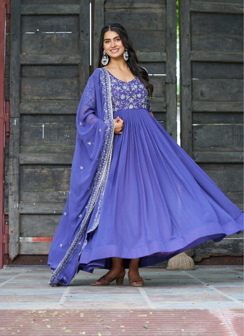 Luxury Faux Blooming Anarkali Dress with Sequins Embroidery
