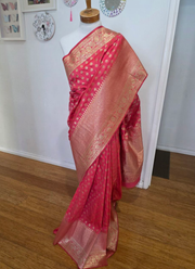 Red Banarasi Katan Silk Bridal Saree with Blouse Piece 5