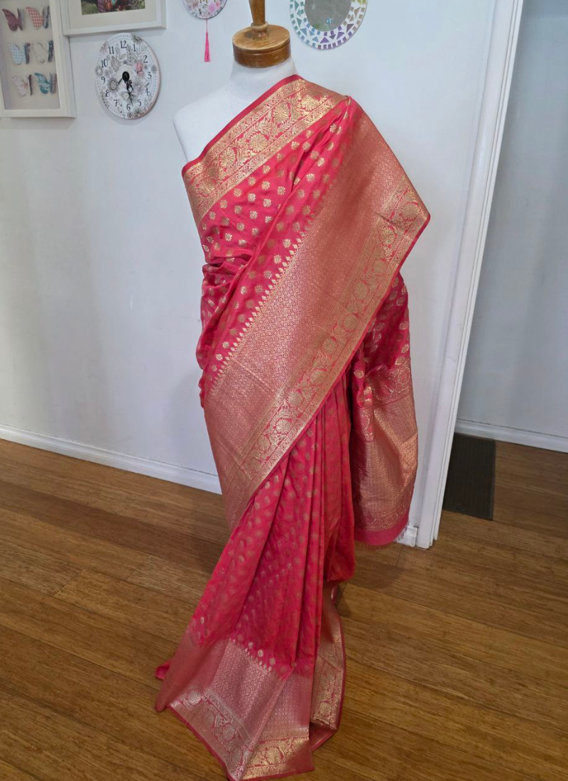 Red Banarasi Katan Silk Bridal Saree with Blouse Piece