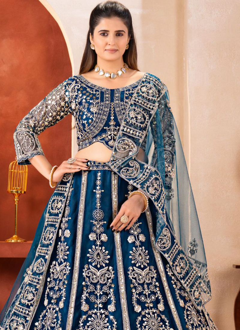 Butterfly Net Cocktail Lehenga Choli with Sequins Embroidery + Dupatta