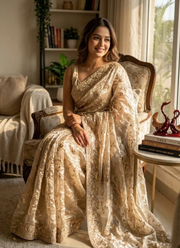Space Silk Saree with Sequin & Zari Embroidery & Matching Blouse 4
