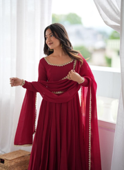 Premium Mal Chanderi Anarkali Set – Mirror Lace Work with Dupatta & Pant 6