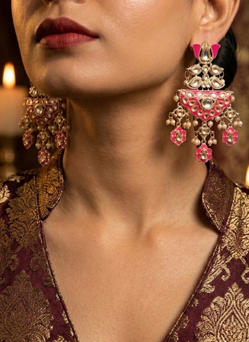 Dharini Kundan Chandbali Earrings - View 5