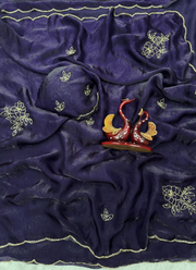 Dark Purple Silk Saree with Katdana & Pearl Handwork + Blouse Piece 5