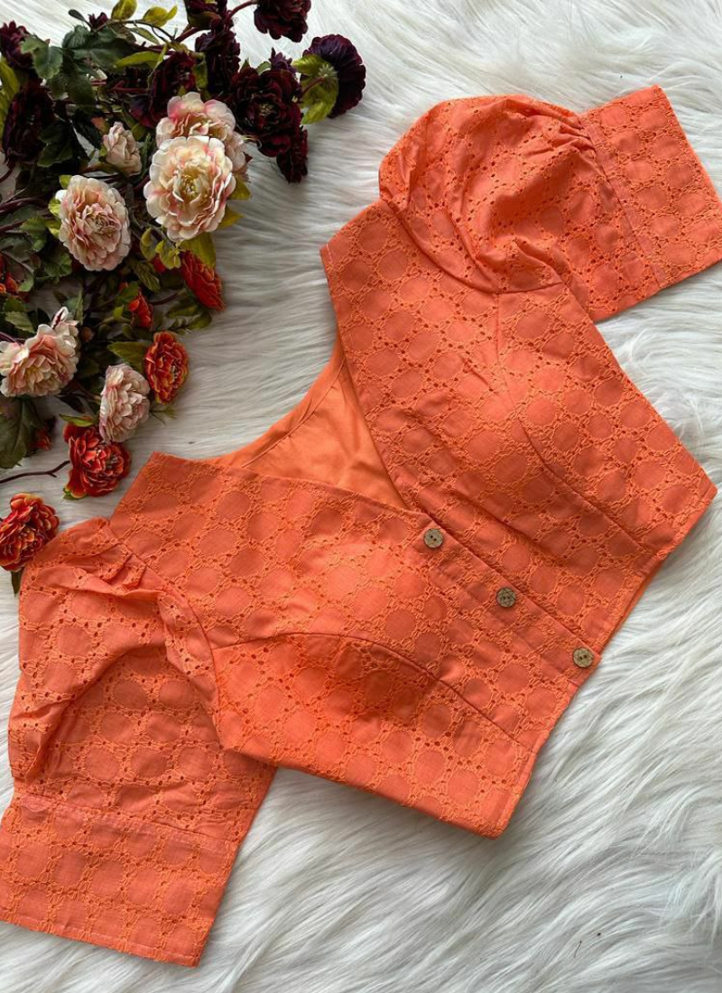 Pure Cotton Hakoba Puff Sleeve Blouse with Football Design