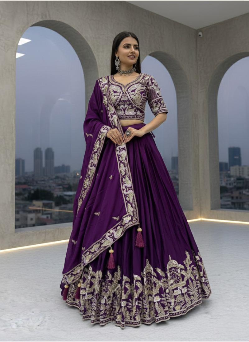 Chinon Embroidered Lehenga Choli with Dupatta