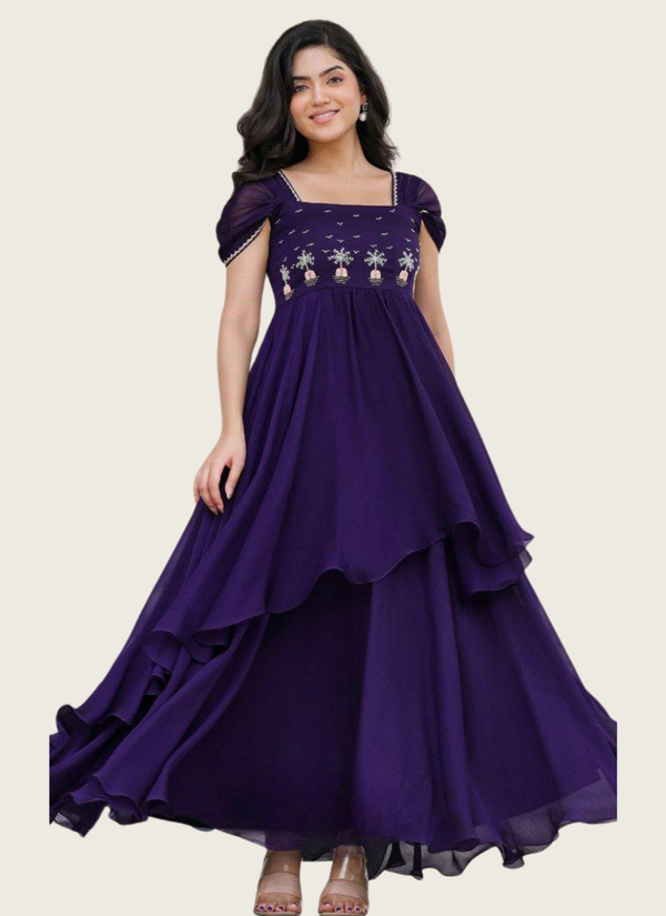 Fox Georgette Anarkali Dress with Handwork & Double Flair (Sizes M–XXL) Australia