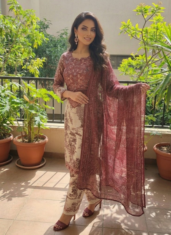 Lawn Cotton Salwar Kameez with Chiffon Dupatta