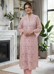 Baby Pink Silk Chikankari Co‑Ord Set with Divider Bottom 4