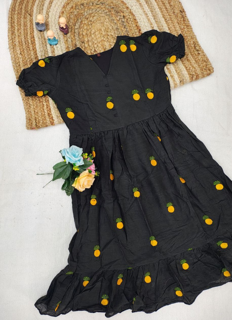 Premium Mull Cotton Anarkali Gown with Heart Embroidery Elegance