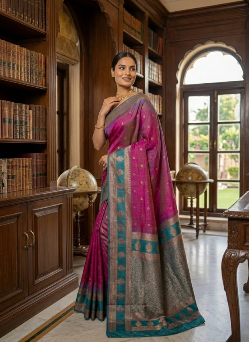 Semi Ikkat Kanchi Saree – Elegant Weave