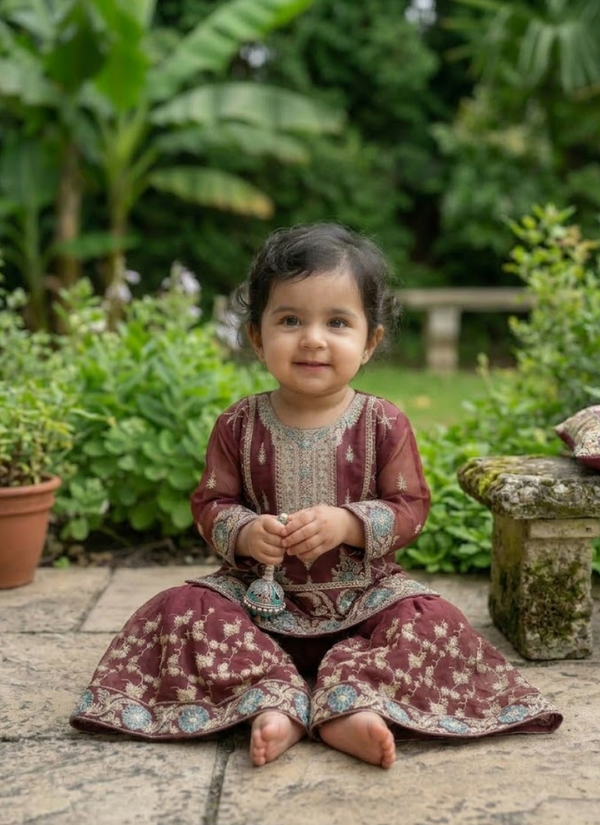 Baby Sharara Set in Raw Silk with Mirror Work