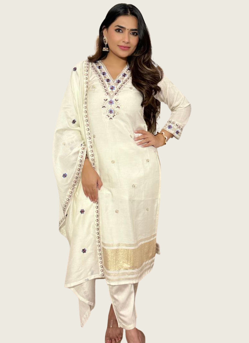 Luxury Viscose Silk Salwar Kameez with Embroidered Chanderi Dupatta Australia