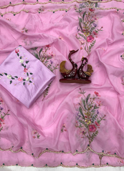Soft Tebby Silk Saree with Floral Print & Katdana Handwork + Jalpari Silk Blouse 6