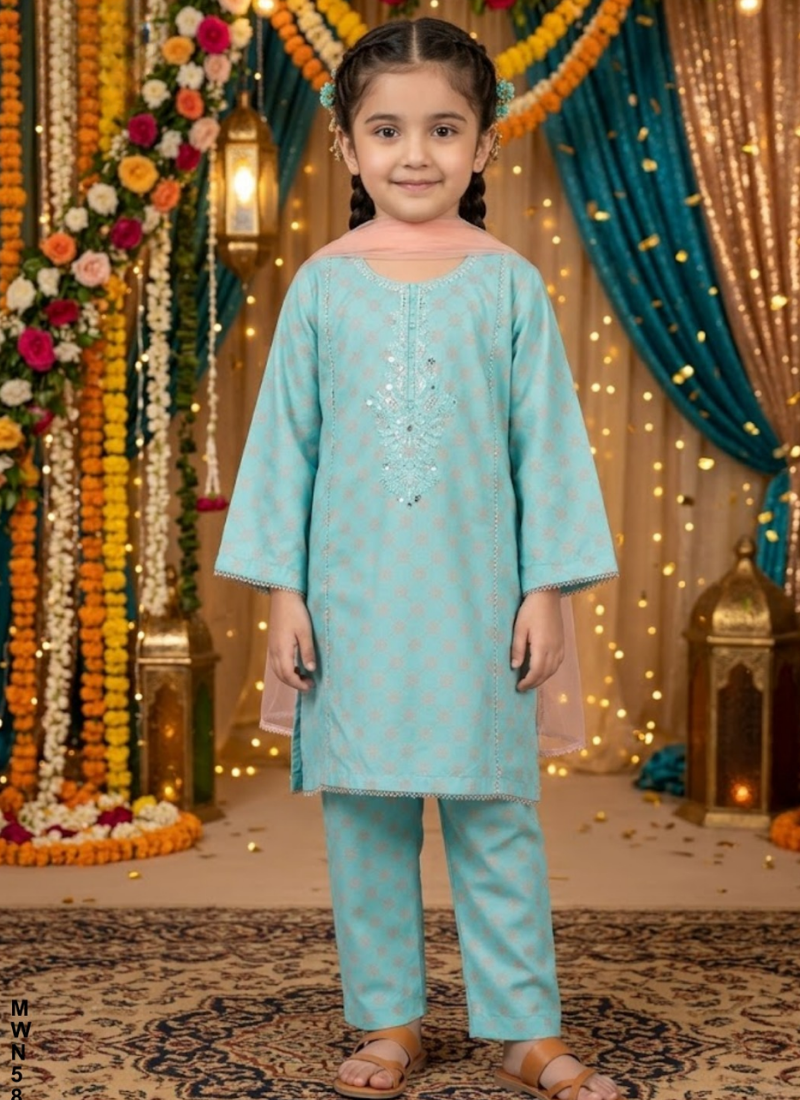 Girl’s Cotton Midi Shirt Set – Embroidery Work