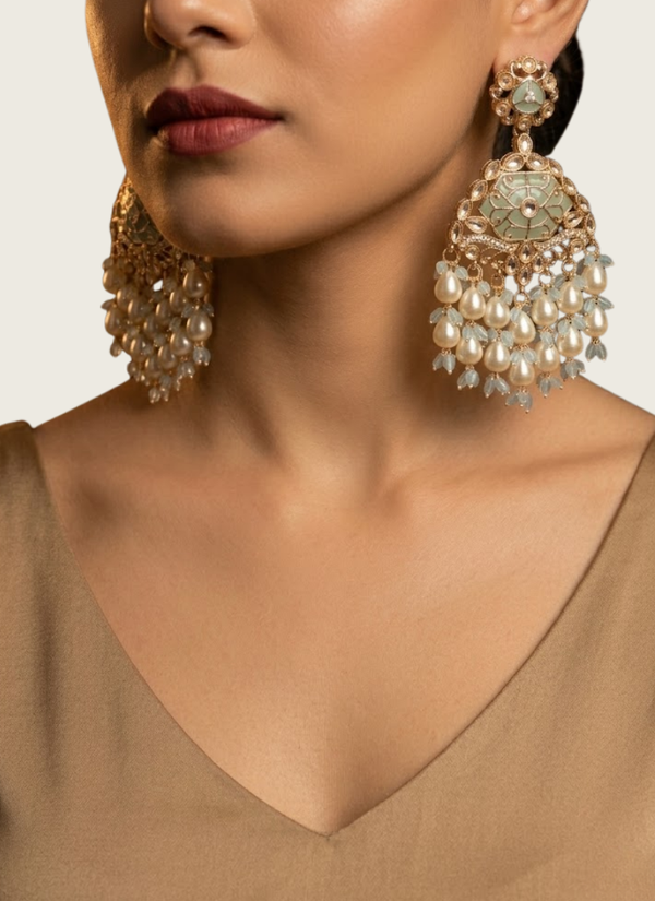 Sky Blue Kundan Chandbali Earrings,best place to buy kundan jewellery Perth