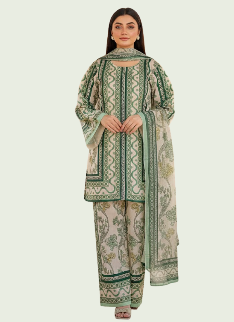 Pur Natural Crepe Top & Plazzo Set with Digital Print & Dupatta