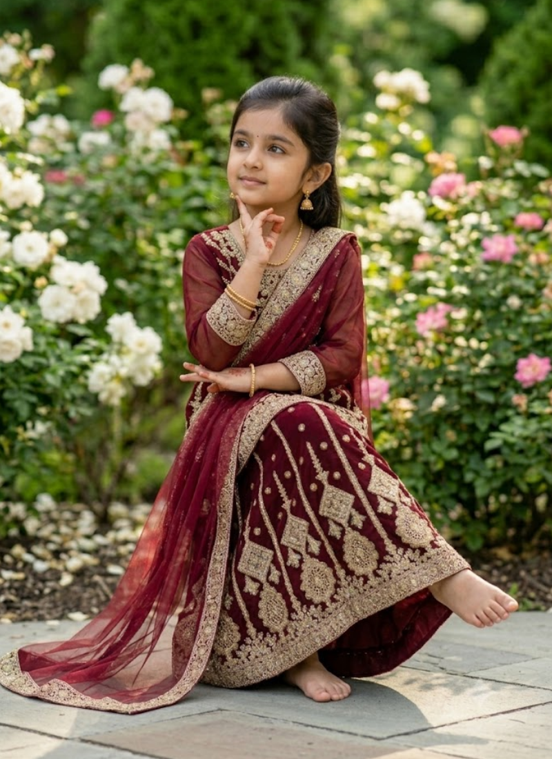 Baby Girl’s Net Lehenga – Embroidery Work