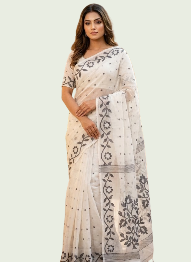 Black & White Tantuz Saree in Maslin Blend