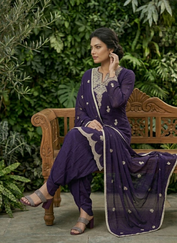 Dark Purple Dhoti Style Salwar Suit
