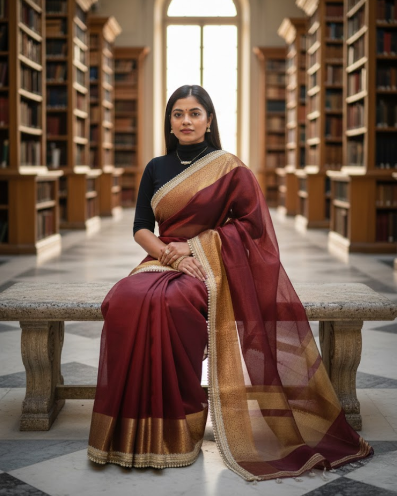 Tissue Saree – Pearl Lace Border with Blouse Piece