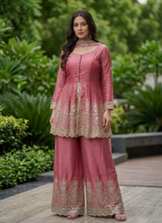 Fandy Silk Kurta Palazzo Set with Mirror Work 4