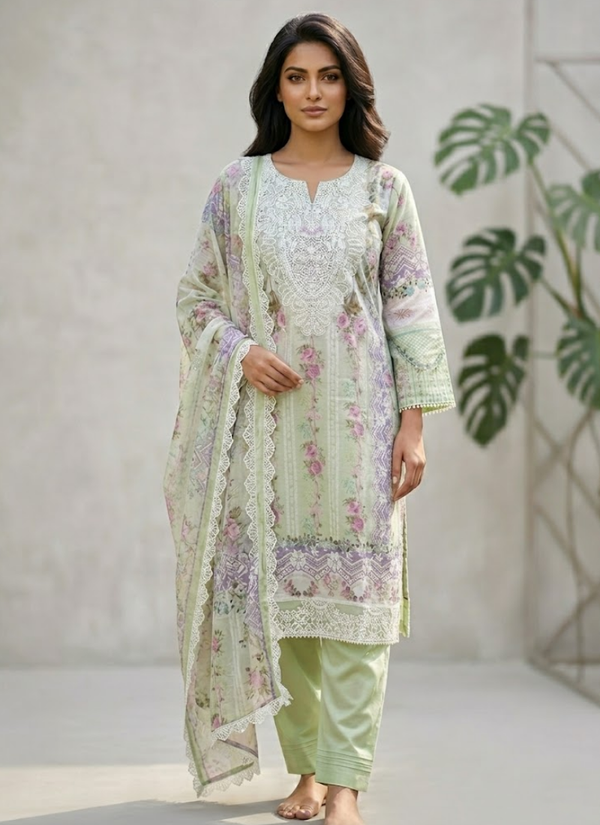 Lawn Cotton Salwar Kameez with Chiffon Dupatta