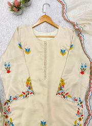 Pakistani Glass Roman Suit – Embroidered Kurta with Pant & Dupatta 5