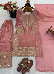 Women’s Fendy Silk Embroidered Sharara Kurta Dupatta Set 3