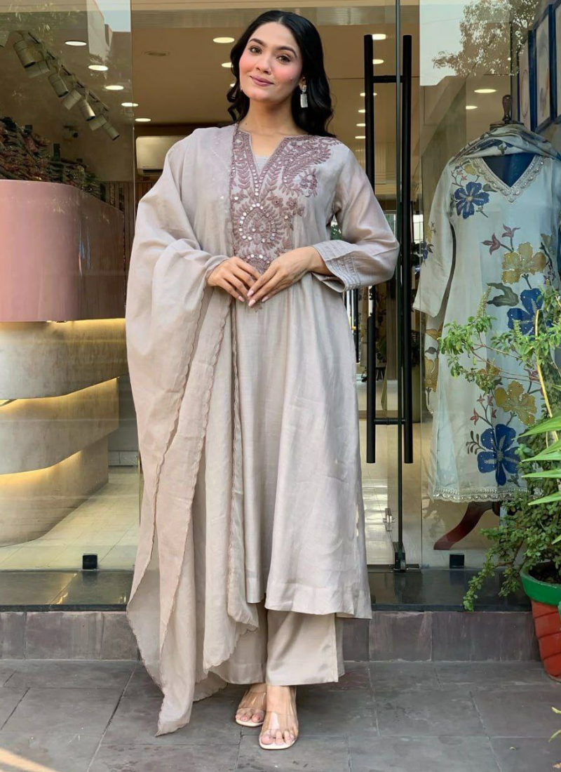 Muslin Cotton Salwar Kameez with Embroidered Dupatta