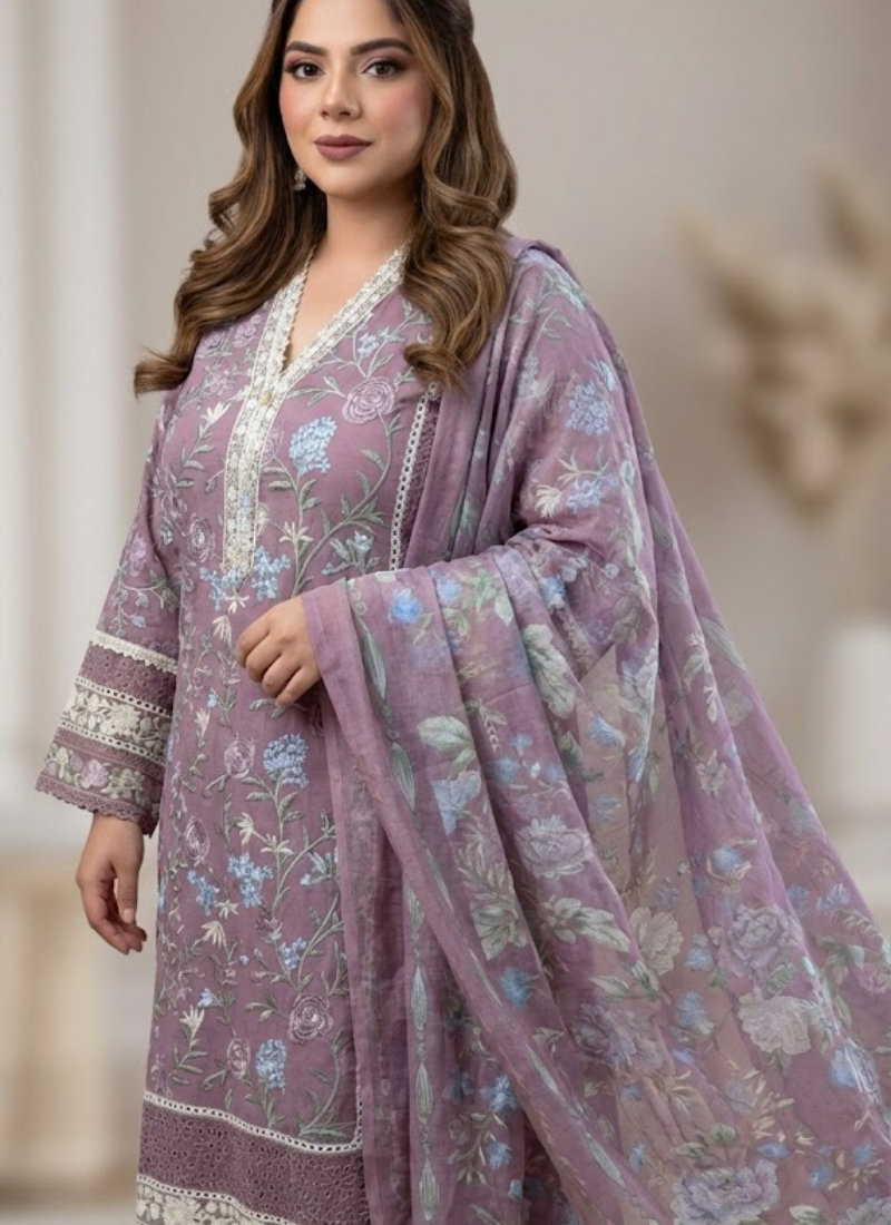 Light Purple Chiffon Salwar Kameez with Embroidery