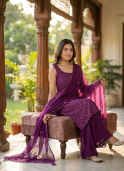 Georgette Sharara/Gharara Salwar Suit with Embroidery & Dupatta 4