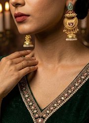 Sea Green Red Golden Kashmiri Earrings 3