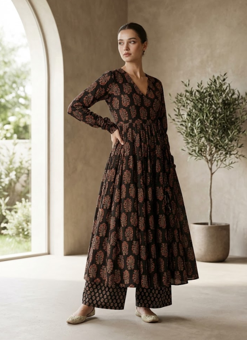 Anarkali Gown in Heavy Rayon with Digital Print Work + Bottom