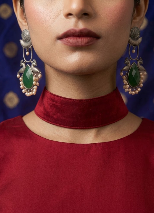 Green German Silver Earrings