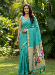 Cotton Paithani Saree – Zari Buttis & Pallu with Blouse 5