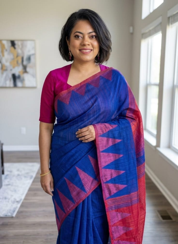 Temple Handloom Cotton Silk Saree with Blouse