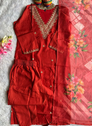 Rayon Slub Straight Punjabi Suit with Embroidery & Chanderi Dupatta 5