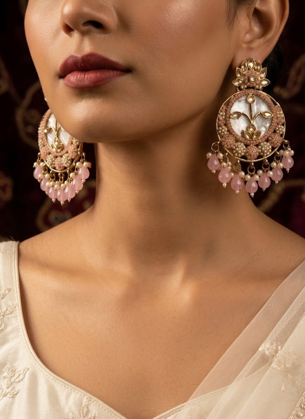 Kundan Chandbali Earrings with Moti Work