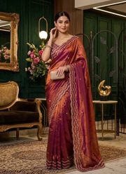 Pure Fandy Satin Silk Saree with Rose Gold Beadwork 5