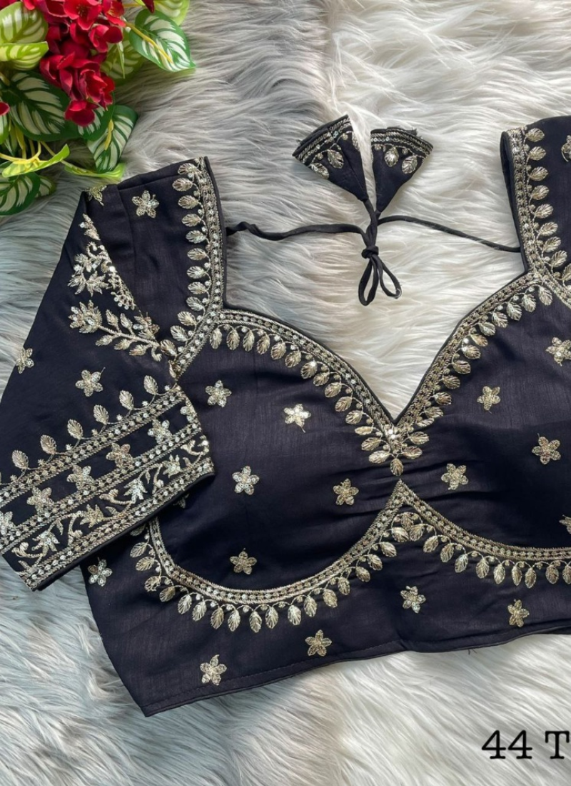 Royal Jodha Bridal Blouse in Vichitra Silk with Jari & Sequins Work