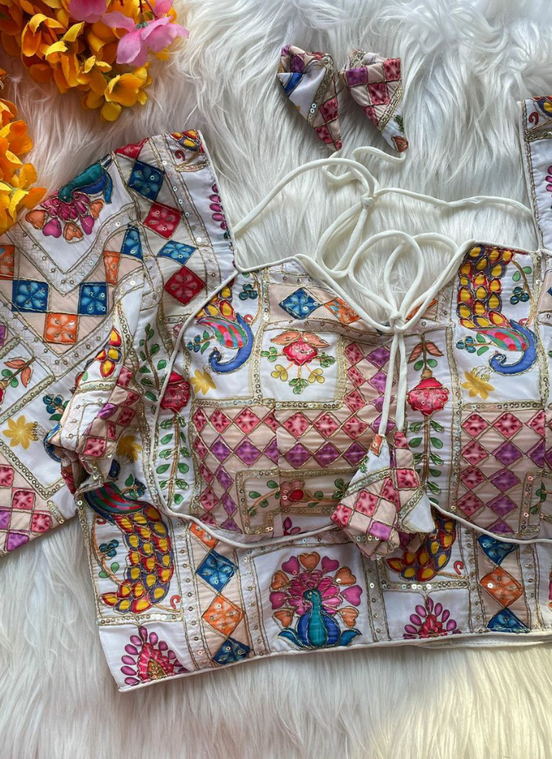 Pure Crepe Blouse with Elbow Sleeves & Back Dori