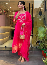 Viscose Silk Punjabi Suit with Embroidered Dupatta Elegance 4